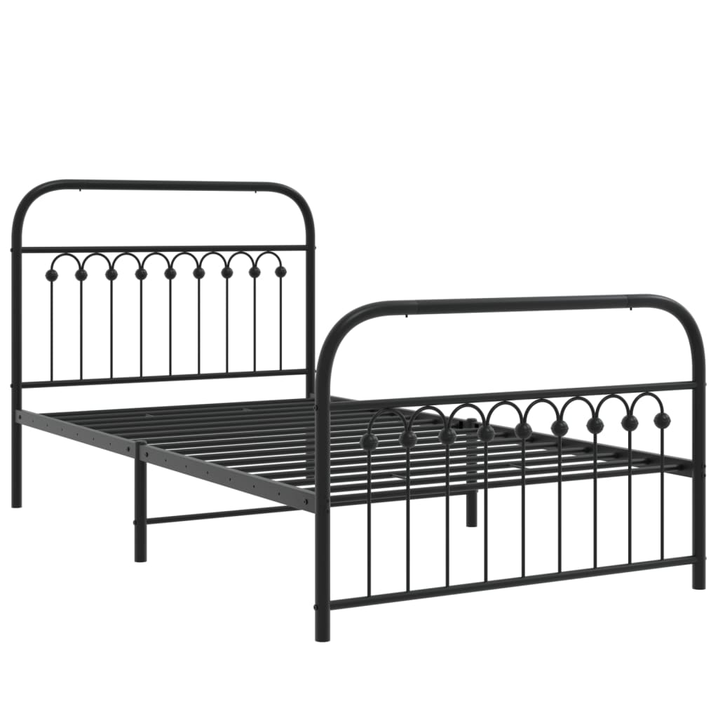 Metal Bed Frame with Headboard and Footboard Black 100 x 190 cm