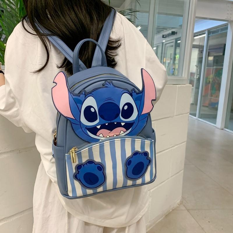 Stitch Floral Pattern Pu Mini Backpack With Cartoon Design For Casual Outings