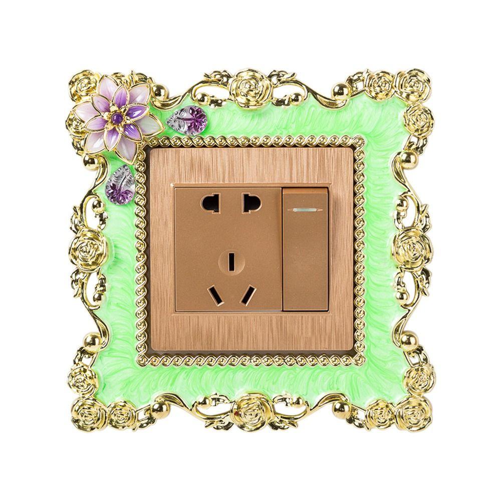 Стильная пластиковая розетка, объемная рамка, одинарный переключатель света, крышка, наклейка на стену с золотым краем, вилка, декор
