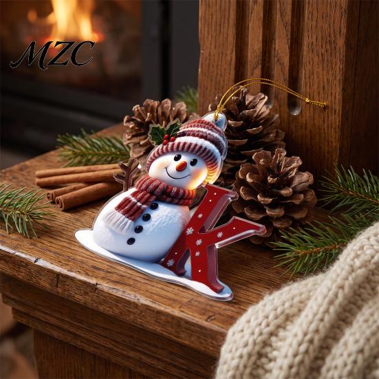 Lightweight Acrylic Keepsake Gifts 26 Letter Christmas Ornaments, 2D Flat Snowman Hanging Decoration, A-Z Gift for Family Friends Alphabet Letters