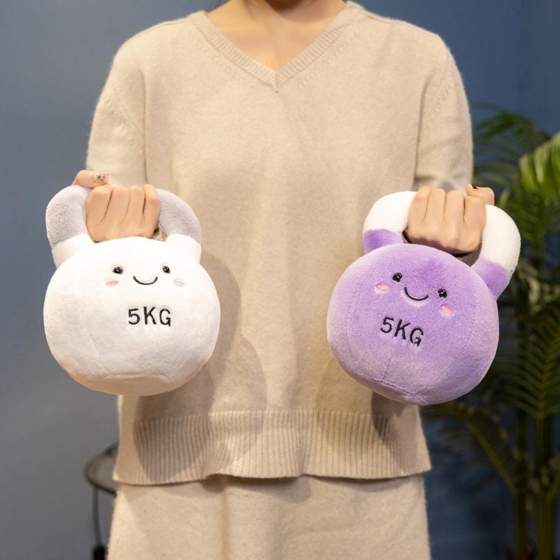 Cute Kettle-bell Dumbbell Plush Pillow Stuffed Smiling Face Fitness Sports Equipment Plushie Home Decor Men Gift