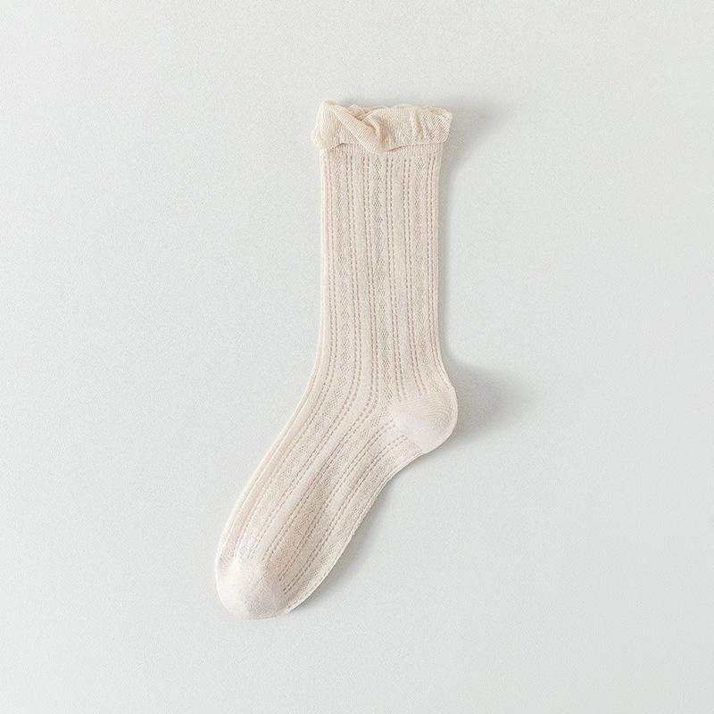 Летние носки для женщин, высокие, тонкие, дышащие, кружевные бесшовные хлопковые носки, однотонные сетчатые влагоотводящие женские носки