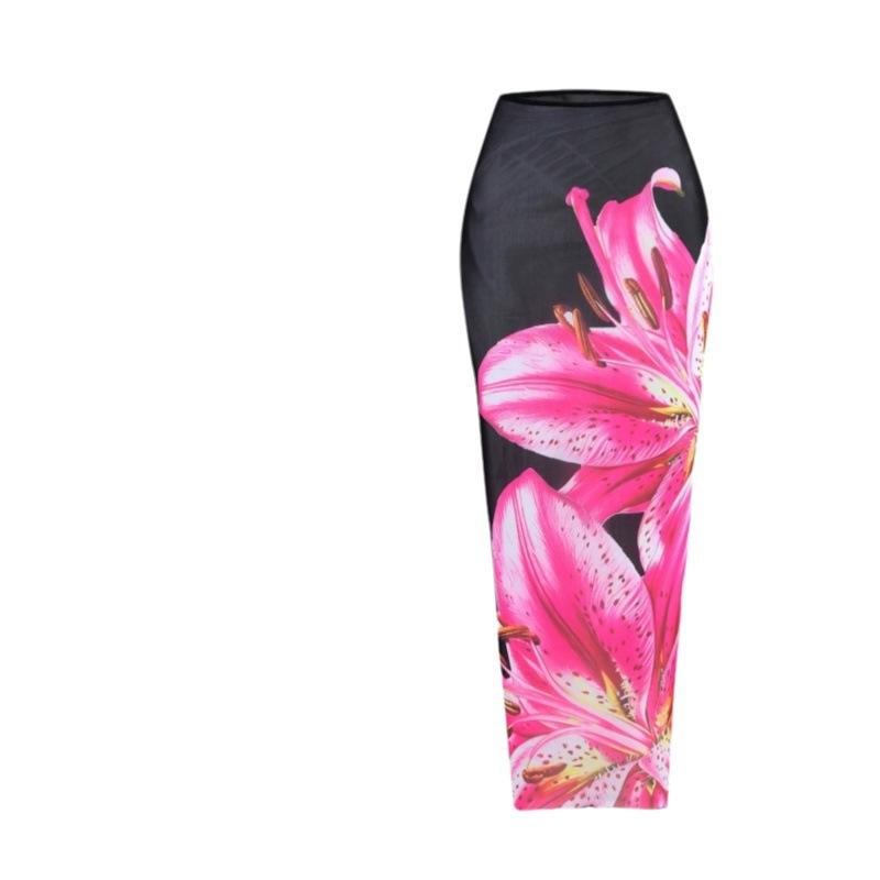 1011 new European and American split swimsuit women's printed bikini slim wrap skirt three-piece beach swimsuit