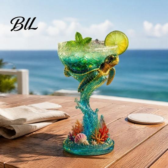 Hand Painted Resin Animal Figurine 3D Tropical Ocean Theme Glass Cup, Art Parrot And Personalized Holiday Presents Turtle Design, Decorative Colorful