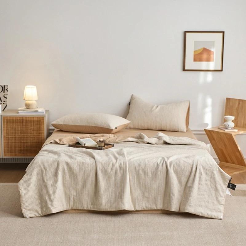 Новое однотонное простое полосатое летнее одеяло для дома с кондиционером, хлопковое летнее одеяло серии ваби, комплект из четырех предметов