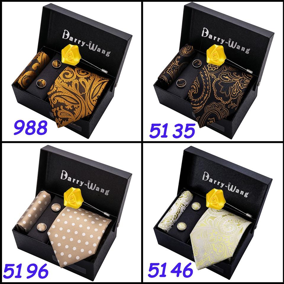 Men's Luxury Jacquard Silk Necktie Handkerchief Cufflinks Boutonniere with Gift Box for Wedding Party Dating