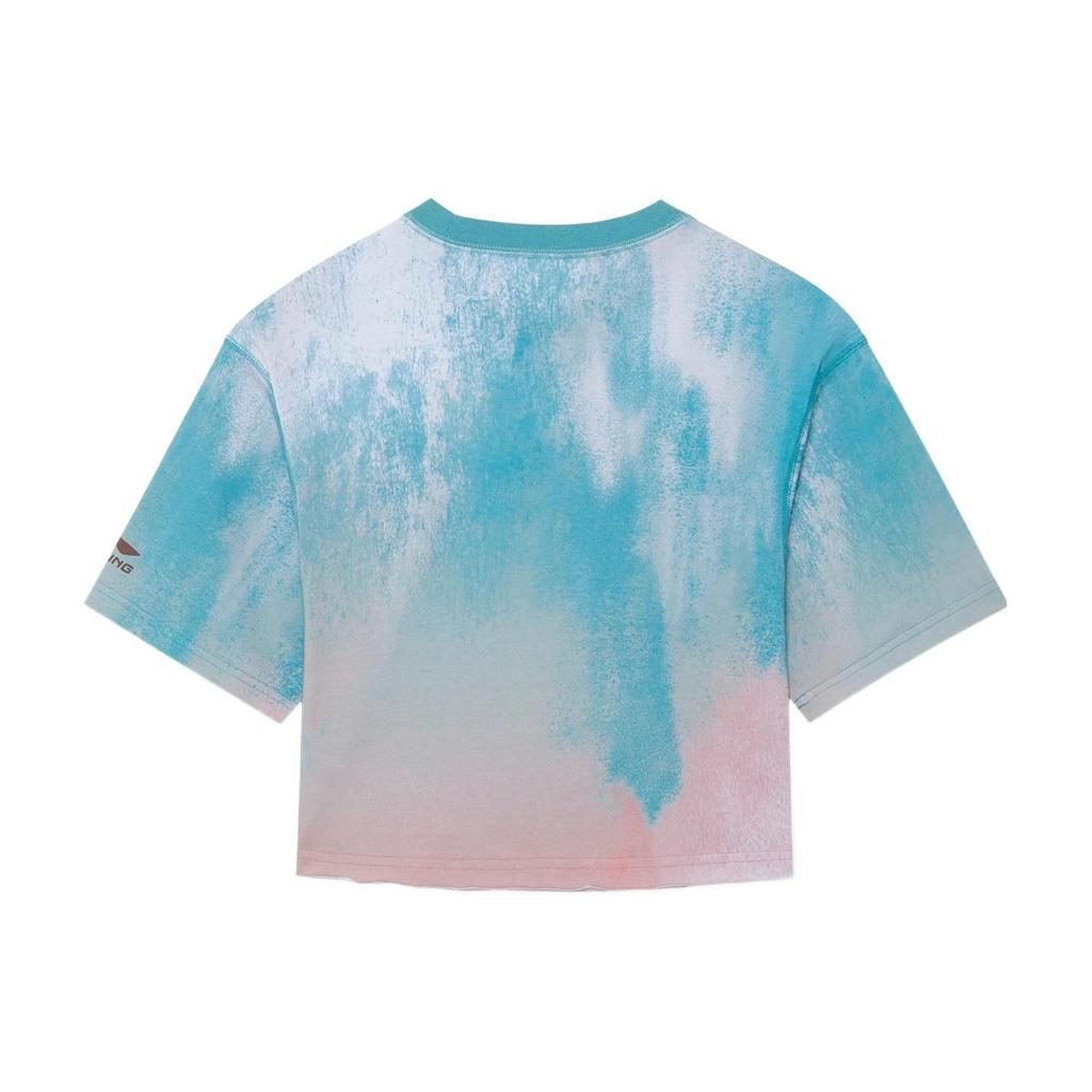 Футболка Li Ning Watercolor Tie-Dye Color Block с коротким рукавом, свободная, женская, светло-зеленая, AHSS090-2