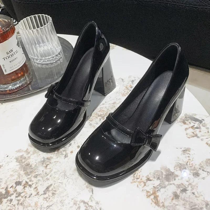 Fashion Elegant Heel Shoes Ladies 8cm High Heel Bowknot Solid Mary Jane Zapatos Adult Dress Pink White Black Cosplay Footwear 2025