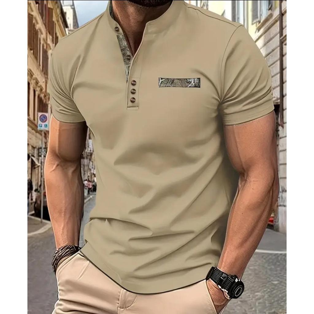 Летний новый мужской повседневный воротник-стойка с коротким рукавом воротник рубашки