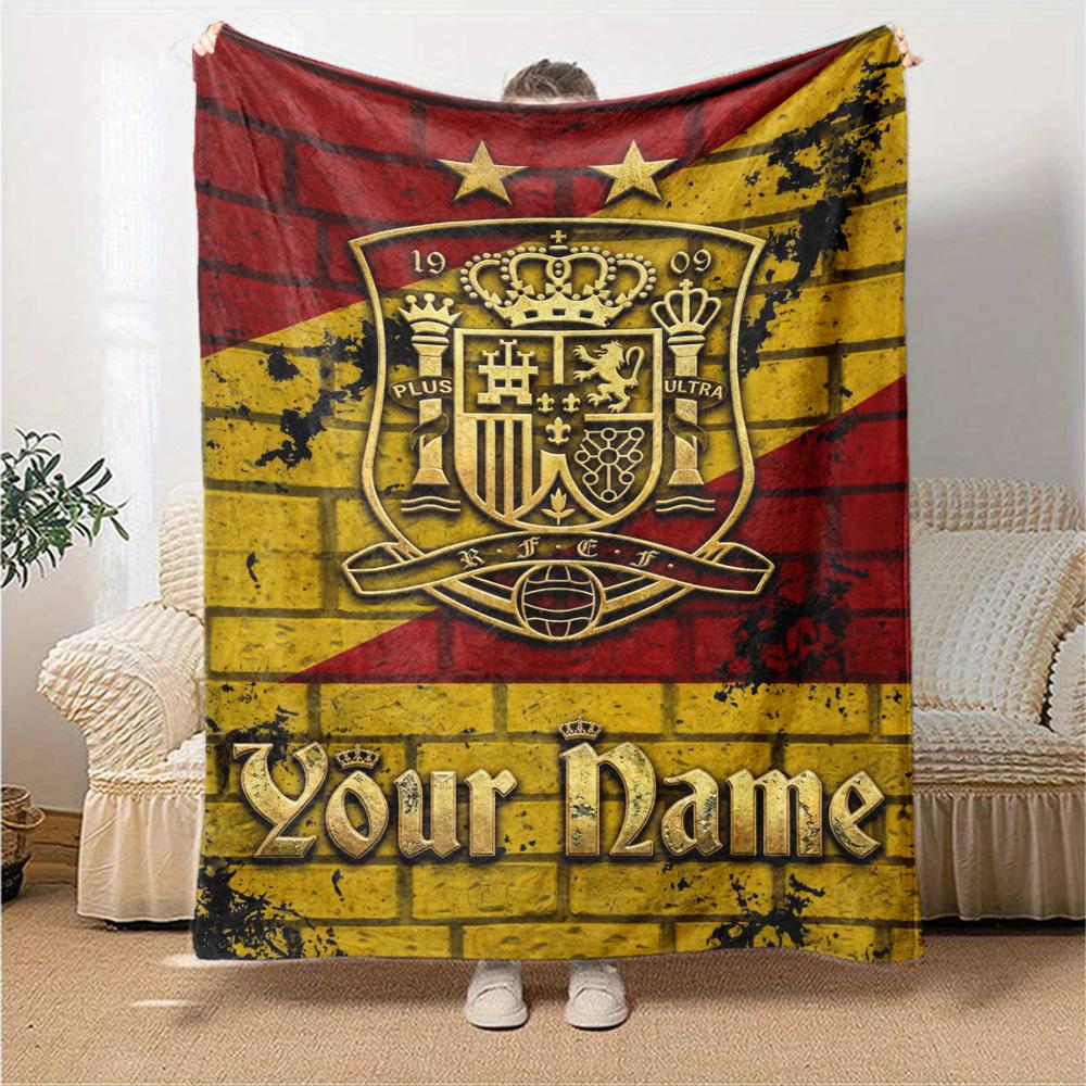 Name Custom Spain Football Print Flannel Blanket High Quality Warm Comfortable Cover for All Seasons Perfect for Gifts Home Decor