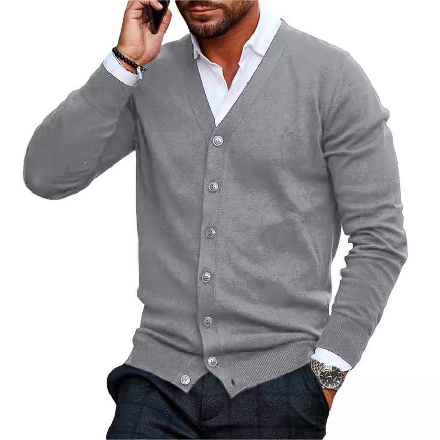 FiveFive Men's Fashion Cardigan Jacket Solid Color Button Casual Loose Knit Cardigan Solid Color Button Cardigan