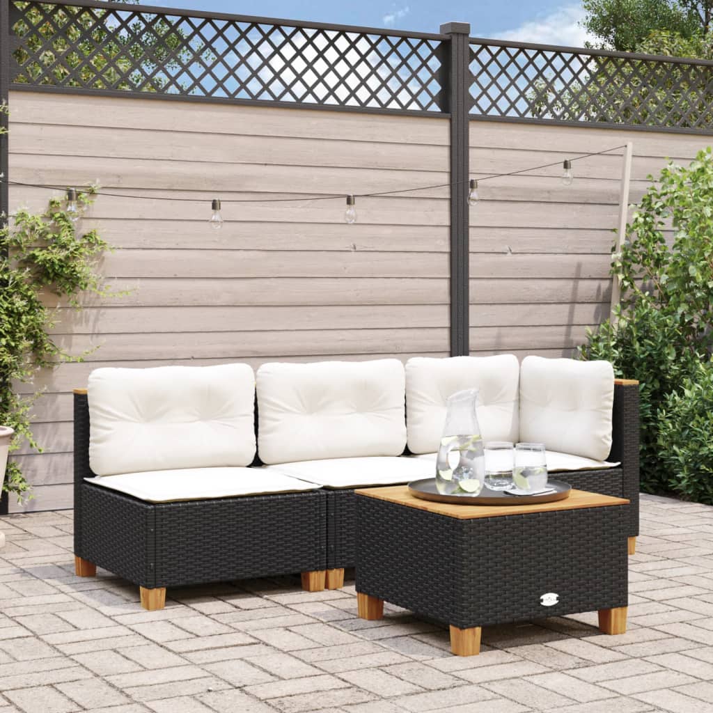 Garden Sofa with Cushions 3 Seater Black Poly Rattan