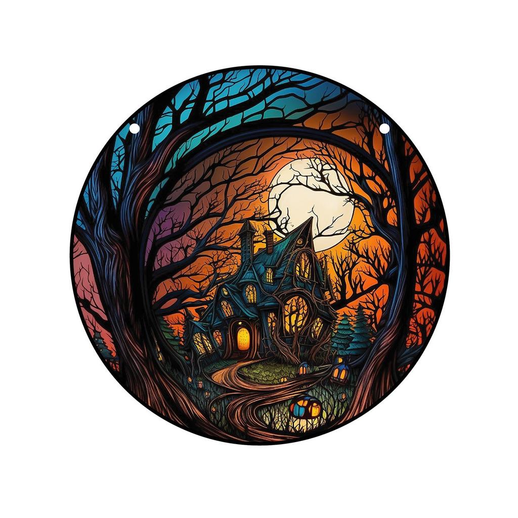 1pc Acrylic Wall Hanging Porch Decoration Holiday Decoration Painted Window Hanging Window Hanging Ornament Round Sign.