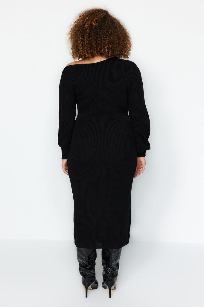Женское платье больших размеров, черное асимметричное детальное трикотажное платье