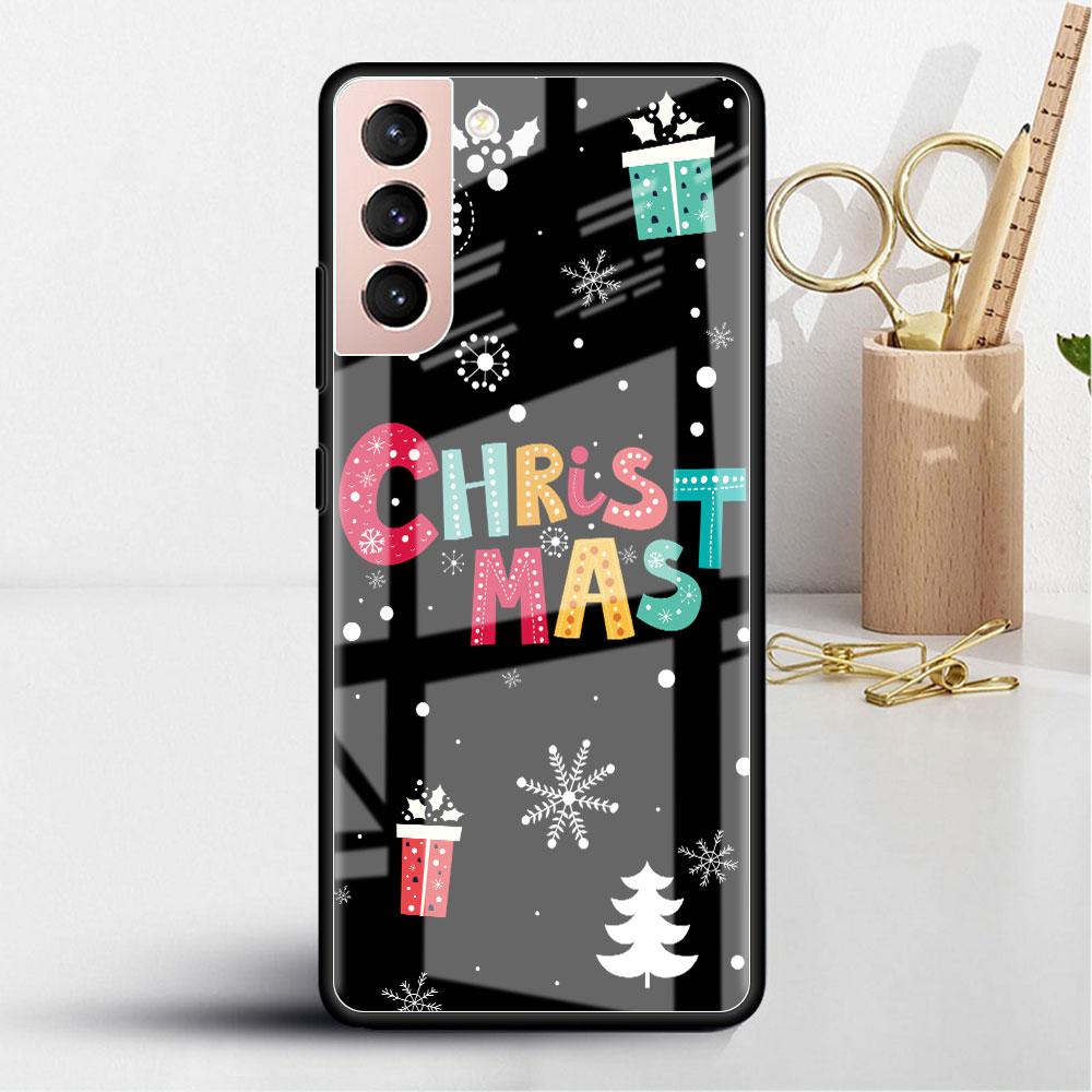 Стеклянный чехол со снеговиком и рождественским рисунком для Samsung Galaxy S22 S20 FE S21 Plus, чехол для телефона S10 5G S9 Note 20 Ultra 10 Lite Shell