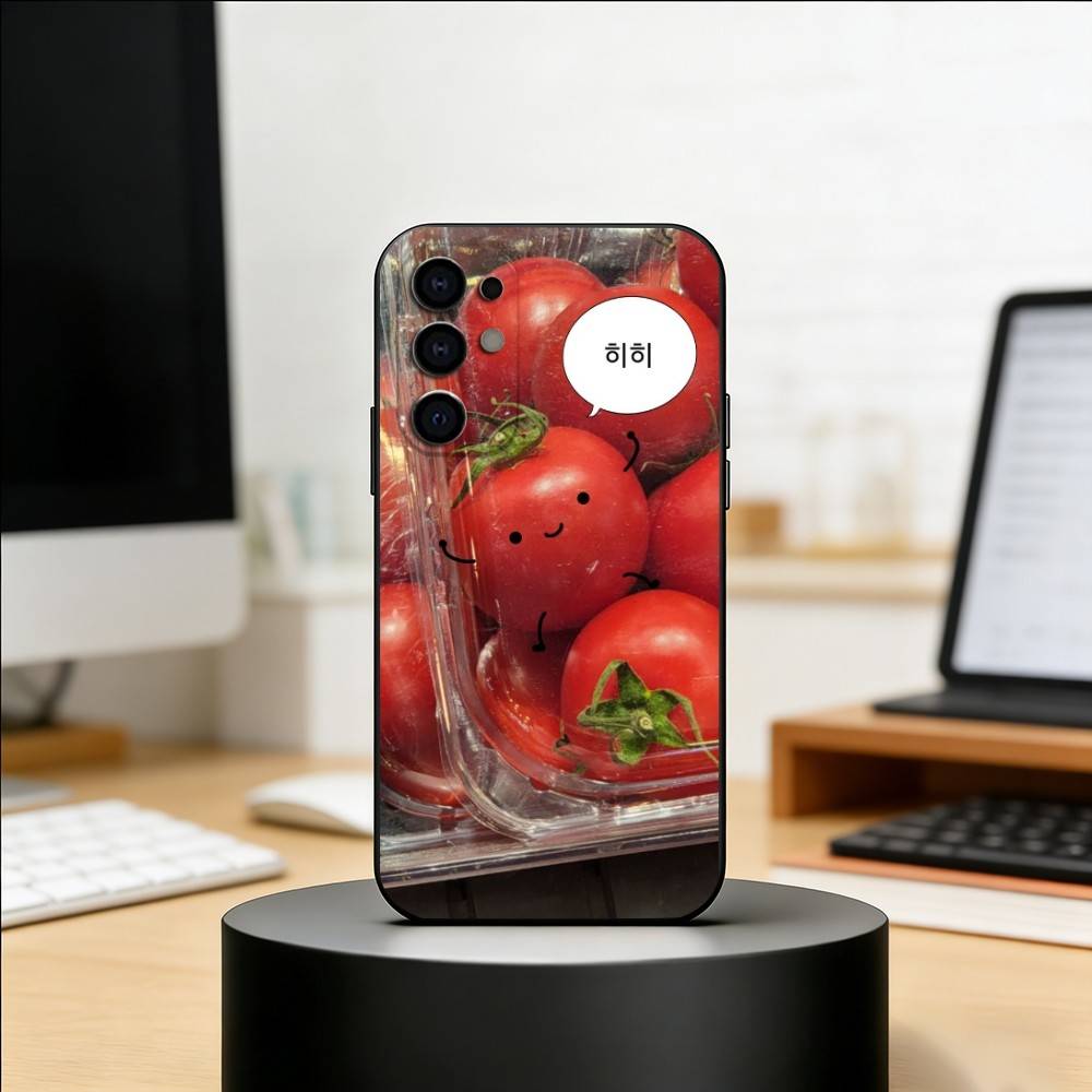 Tomato Fruit Clear Korean Cute ins Phone Case For Samsung S25,S24,S21,S22,S23,S30,Ultra,S20,Plus,Fe,Soft Silicone Black Cover