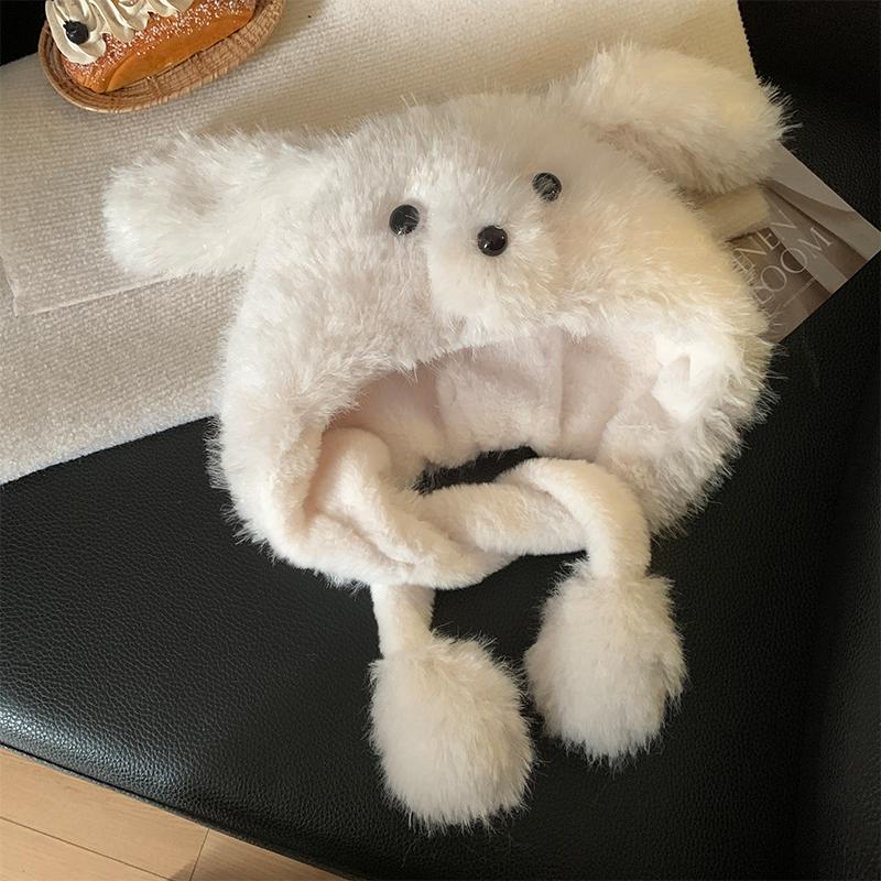Cute Puppy Plush Hat Female Autumn and Winter Cartoon Moving Ears Ear Protection Hat Thickened Warm and Cold Protection Lei Feng Hat