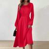 Women's Autumn And Winter Casual Fashion Round Neck Long Sleeve Solid Color Long Dress