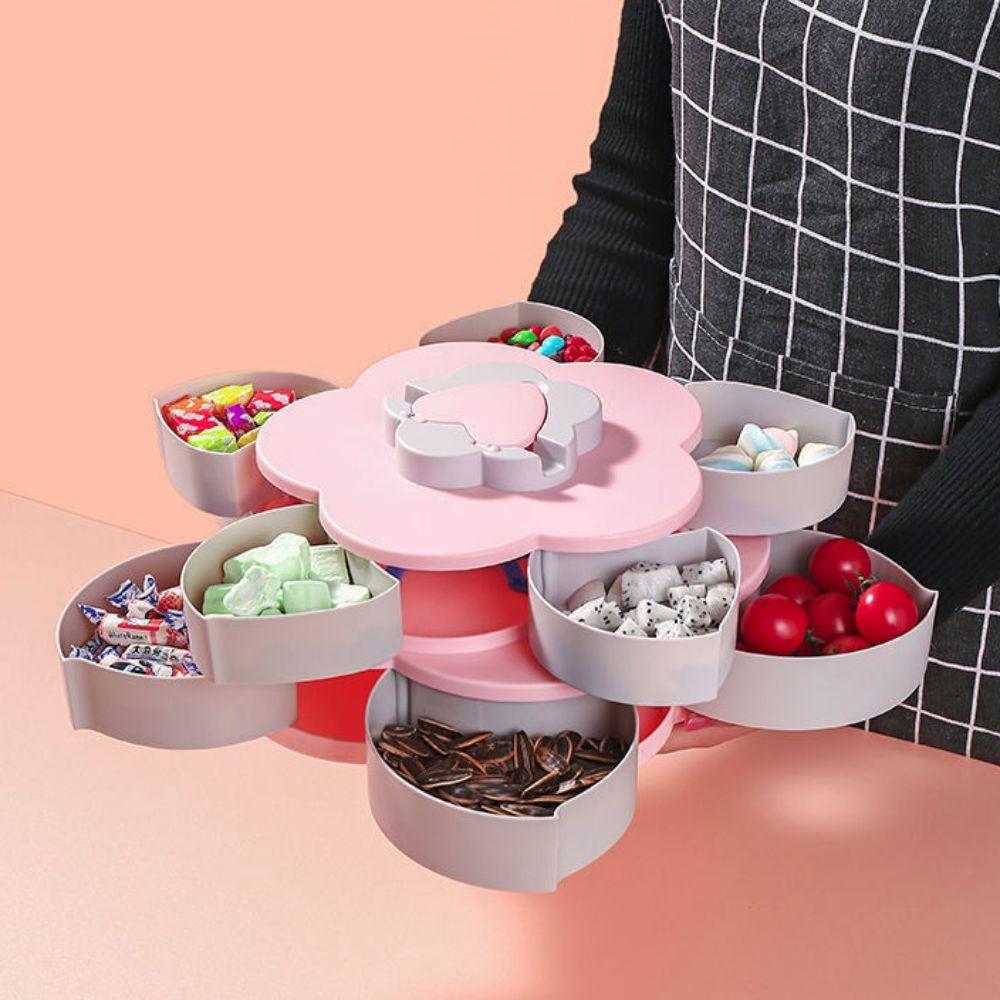 Dust-proof Rotating Petal Candy Box 2-layer Jewelry Organizer Funny Snack Tray Wedding