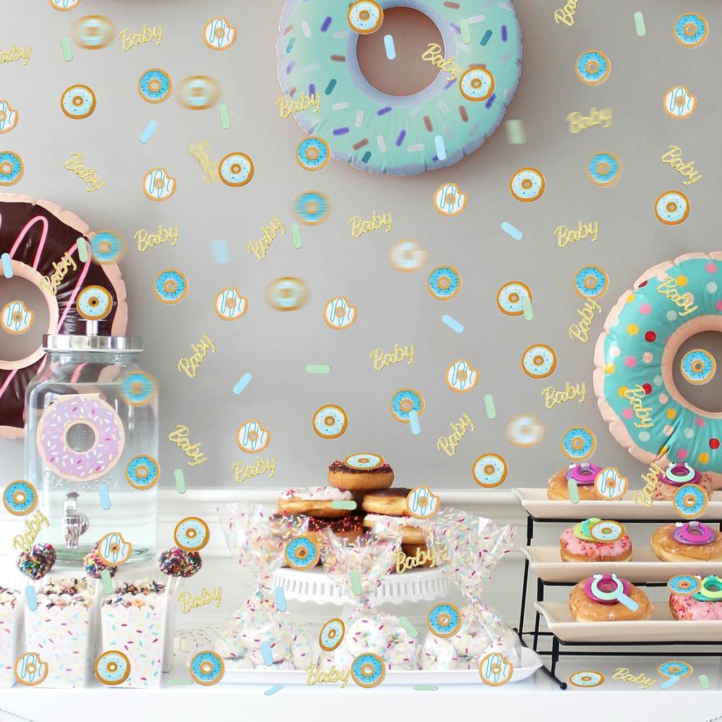 JOYMEMO 200 Pieces Donut Sprinkled With Love Confetti for Boy, Baby Shower Decorations, Baby Blue Donut Table Sprinkles Party Supplies