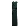 Fall and Winter New Women's Clothing Fashion Style Easiest for Match Bow Tie Textured round Neck Sleeveless Long Dress 5039626