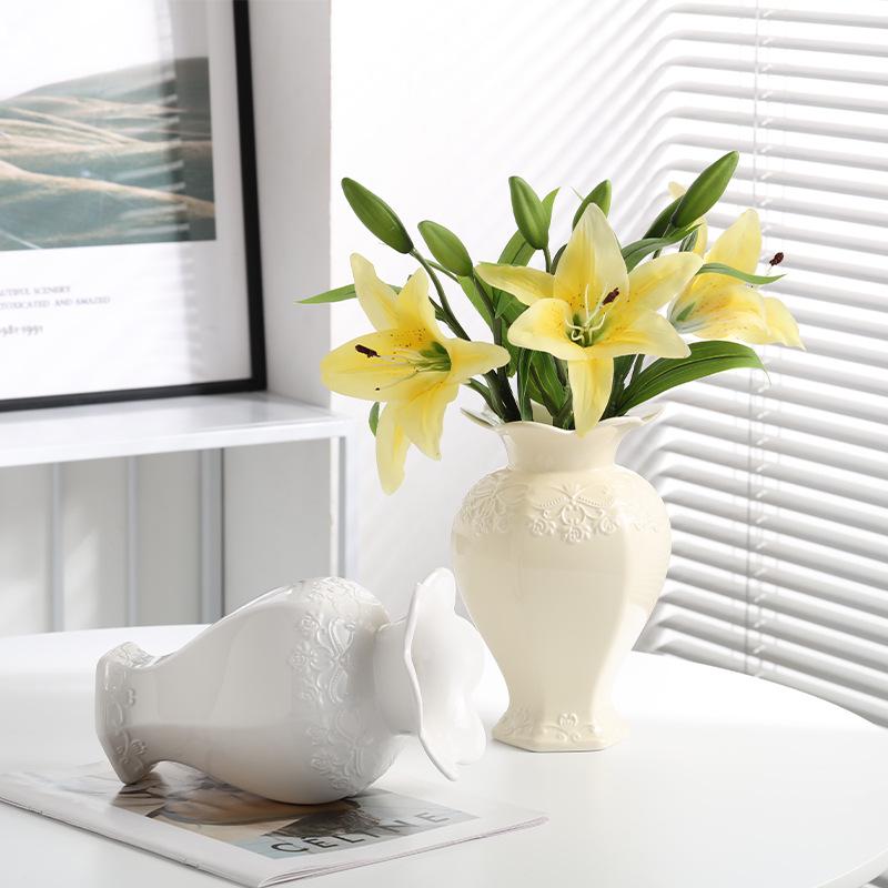Elegant Embossed Ceramic Hydroponic Vase - Modern Minimalist Design
