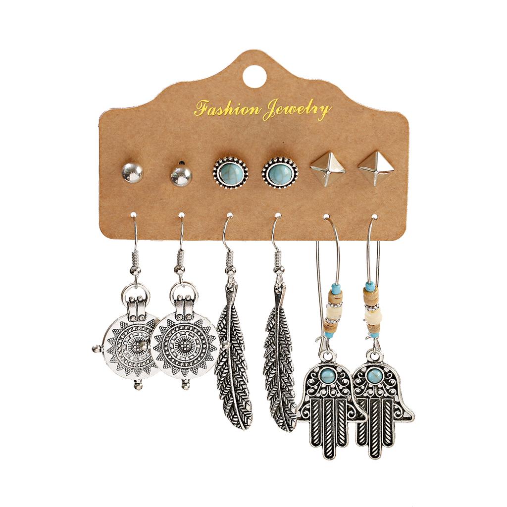 Antique Sliver-Plated Hollow Alloy Geometric Dangle Indian Earrings For Women Gypsy Zircon Boho Ethnic Leaf Bell Tassel Earring