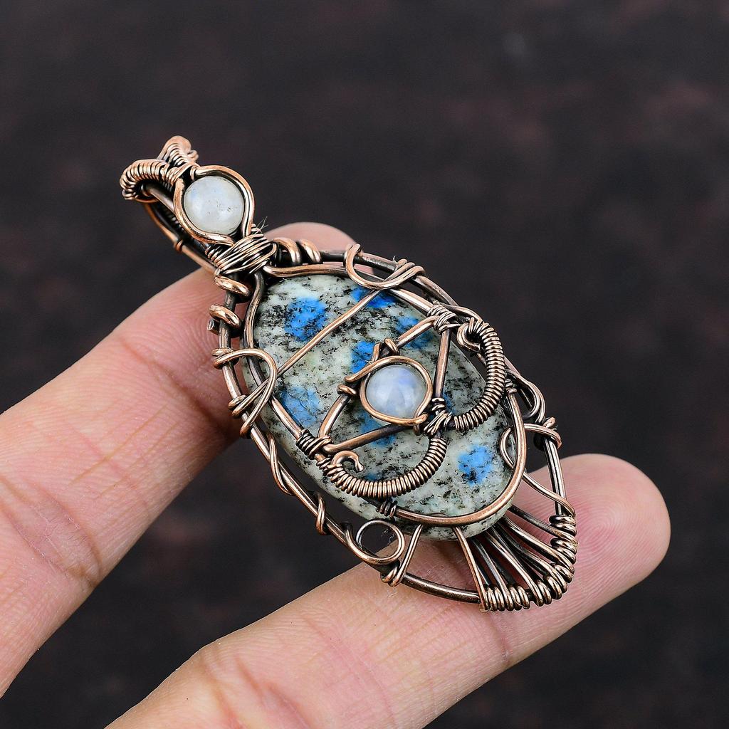 Дурной глаз K2 Подвеска из яшмы Медная проволока Обернутая подвеска Подвеска из драгоценного камня Медные украшения Подвеска из радужного лунного камня Подвеска ручной работы для подарка