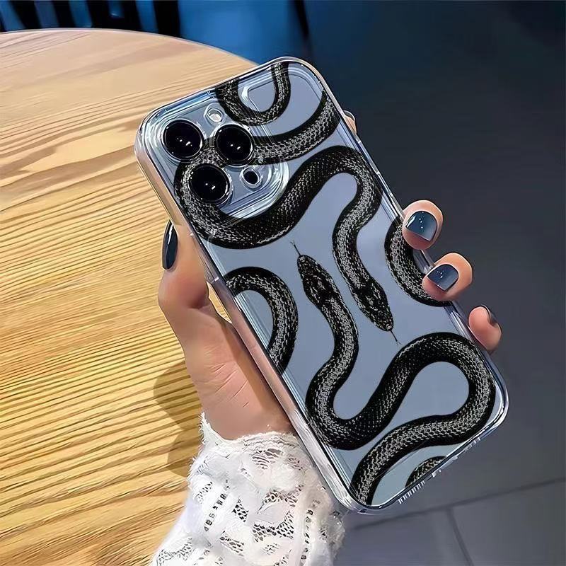 Креативная Черная Змея подходит для чехла мобильного телефона iphone16promax, прозрачный Apple 15 противоударный 14pro Европа и Америка 13/12