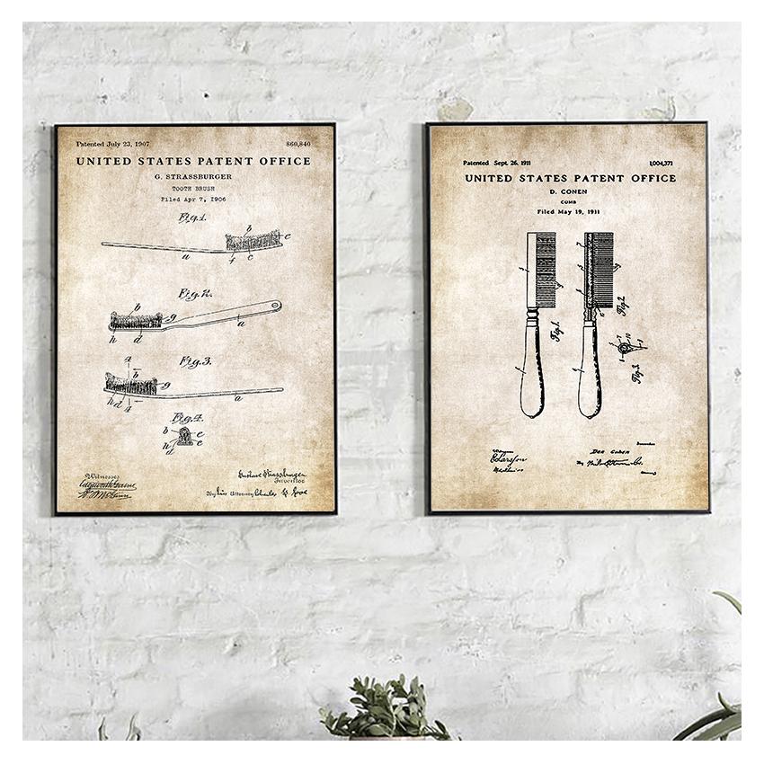 Бумажный патентный плакат, винтажный холст с принтом, настенная художественная картина, современное украшение для ванной комнаты, индустриальный стиль, зубная паста, туалет