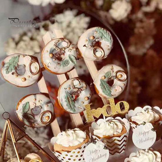 Прозрачный акриловый держатель для пончиков, 6/8/9 колонн, круглая основа из цельного дерева, многоразовая подставка для свадьбы, дня рождения, десертного стола, подставка для бубликов с пончиками