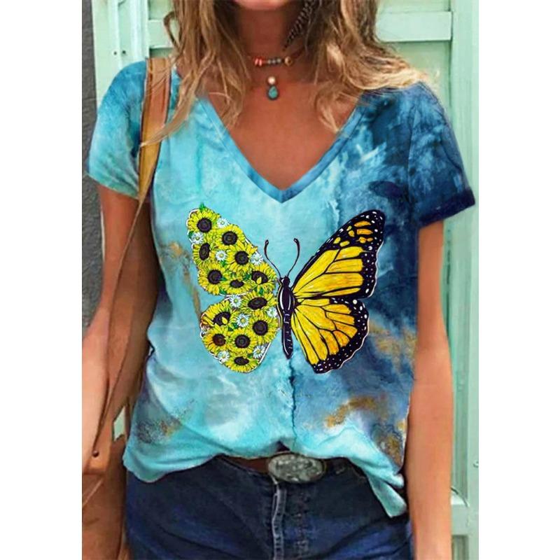 Summer Butterfly Dragonfly 3dV Neck Printed New Women's Top T-shirt