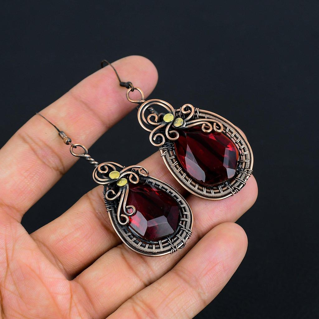 Garnet Jewelry, 999 Copper Wire Wrapped Earrings, Handmade Gemstone Jewelry Earrings For Memorial Day