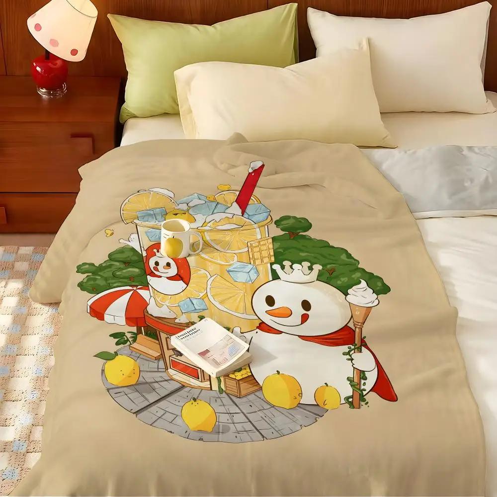 Еда M-Mixue I-Мороженое C-Сливки T-Чай Плед из фланели, Легкий уютный, Прочный моющийся милый Прохладный