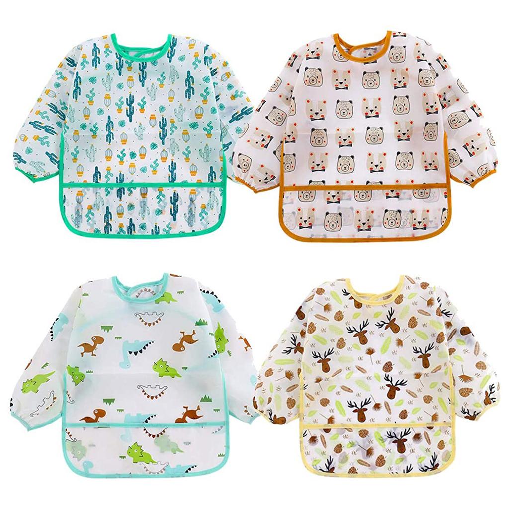 Детские нагрудники с длинными рукавами и водонепроницаемыми рукавами для малышей, мягкие мультяшные нагрудники для девочек и мальчиков