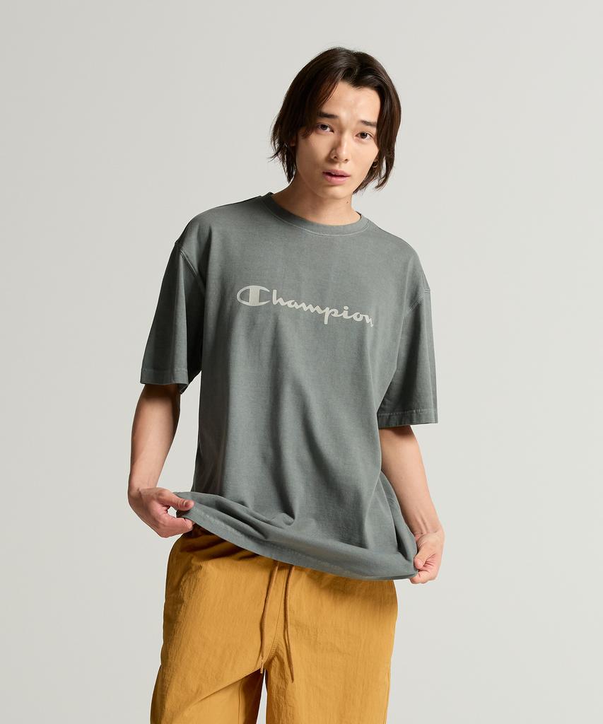 CHAMPION Big Logo Pigment Short Sleeve T-Shirt Green