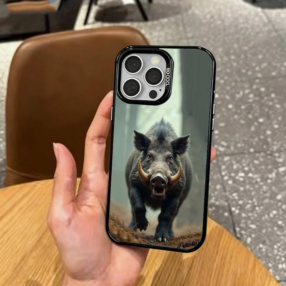 КРУТОЙ Чехол для телефона с изображением дикого кабана Для iPhone 17, 16, 15, 14, 13, 12, 11 Plus, Pro Max Цветной Посеребренный Внутренний Чехол