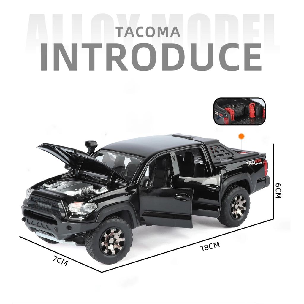 1/32 Toyota Tacoma Alloy Pickup Car Model Diecasts Metal Off-Road Vehicles Car Model High Simulation Sound and Light Childrens Toy Gift