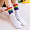 Sport Cozy Striped Rainbow Multicolor Women Women Socks Tube Sock Middle Tube Cotton Socks