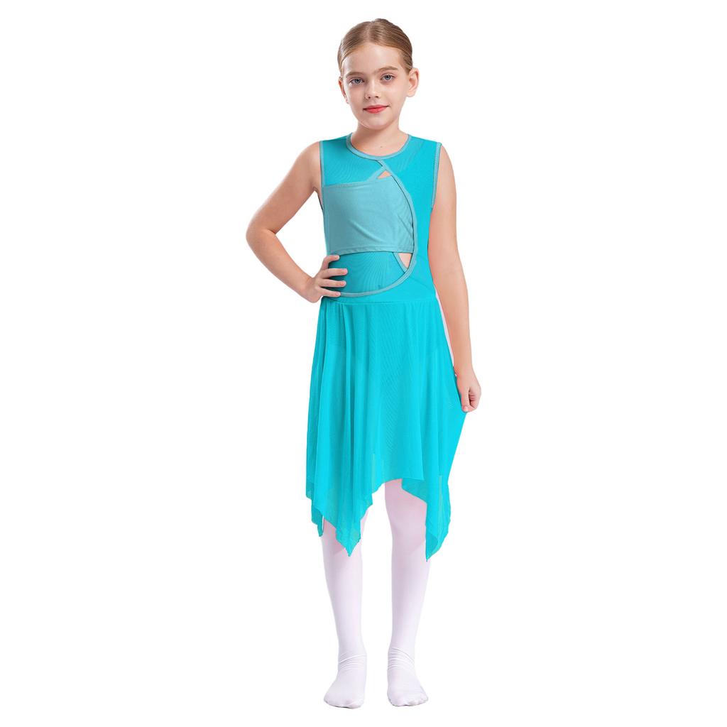 Girls Sleeveless Spandex Mesh Criss Cross Hollow Backless Dance Dress