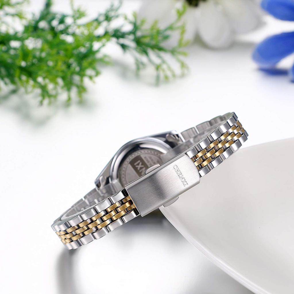 JEWELRYWE Watch 3ATM Waterproof Calendar Luminous Analog Japanese Quartz Stainless Steel Belt Fashion Accessory Gold Women's Women's