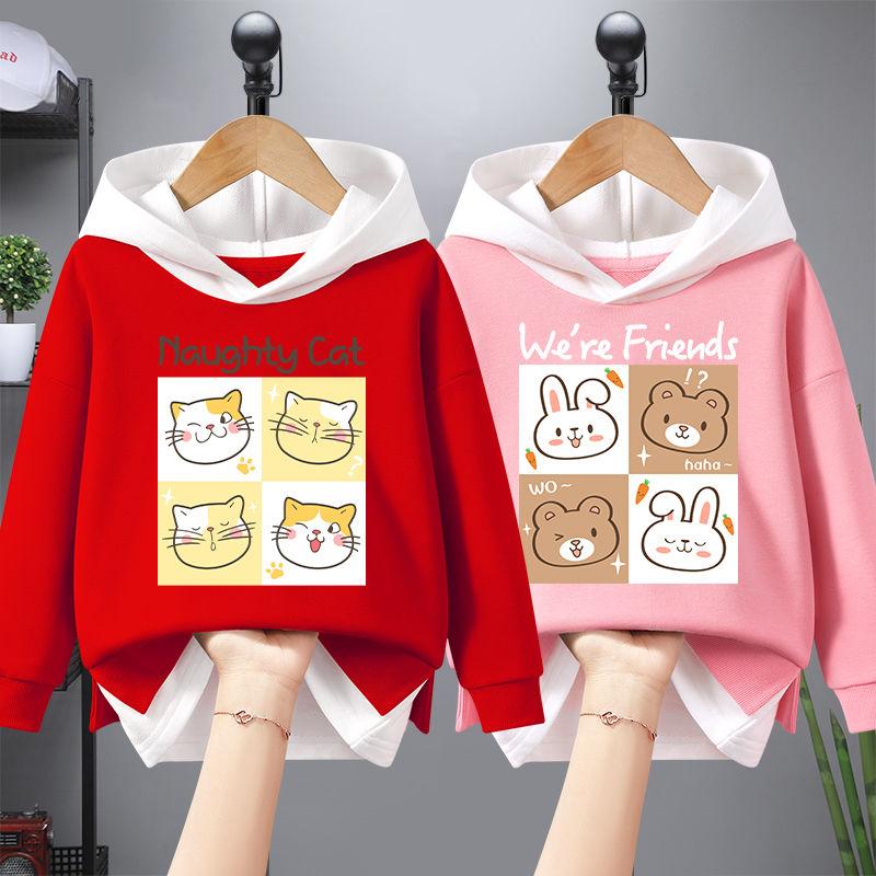 Свитер для девочек, весенние и осенние топы с капюшоном, новинка 2023 года, искусственная одежда из двух предметов для девочек среднего и старшего возраста, темпераментная детская осенняя одежда