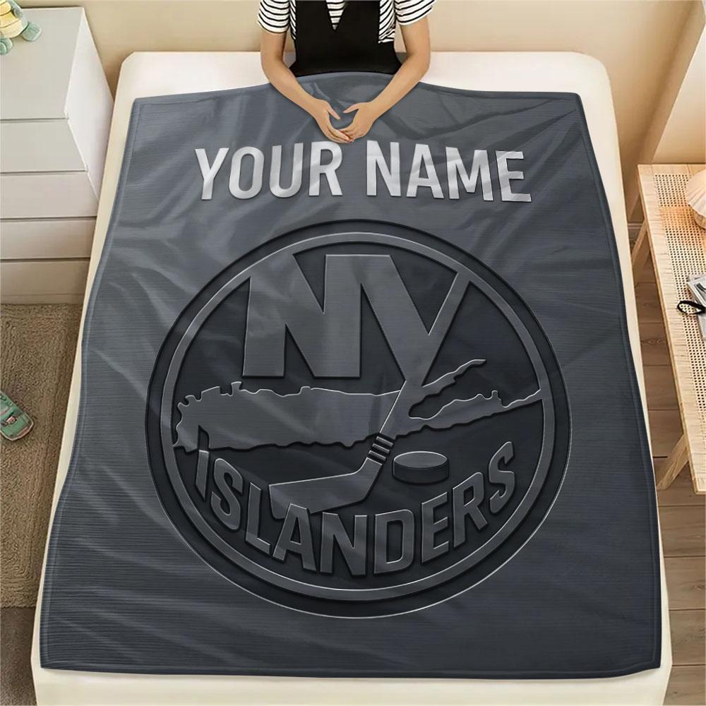 Custom Name,New York Islanders Printed Flannel Blanket, soft throw for bedroom sofa, washable, Christmas present, great gift.