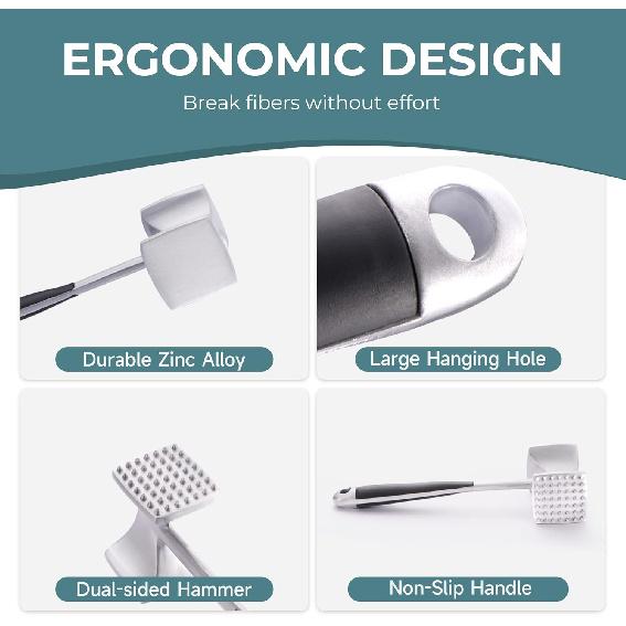 KITEXPERT Meat Tenderizer Hammer with Comfortable-Grip Handle, Dual-side Mallet for Kitchen, Heavy Duty Pounder For Tenderizing Steak, Beef and Fish