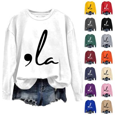 Женская мода повседневная толстовка с длинным рукавом и круглым вырезом с принтом