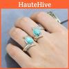 Feather Turquoise Geometric Ring Women Alloy Jewelry Party Engagement Decoration