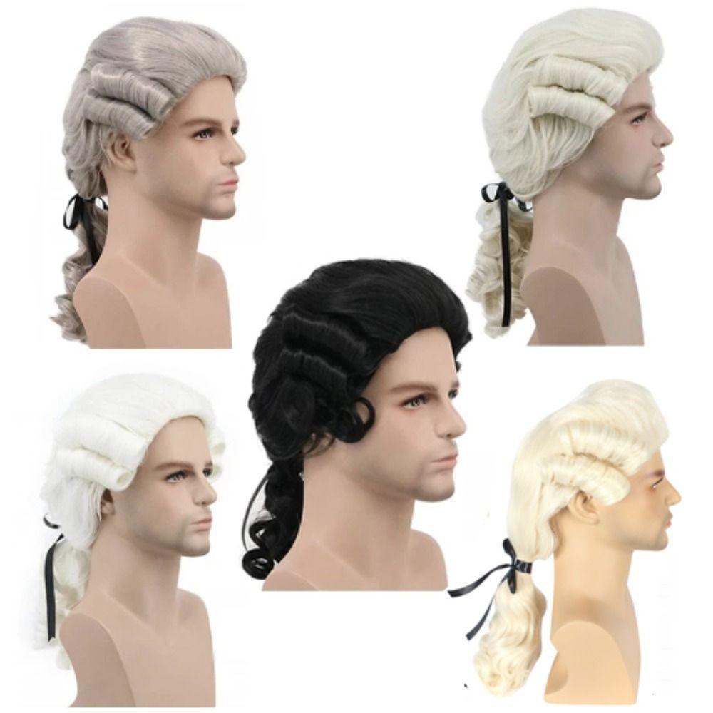 Historical Baroque Cosplay Curly Wig Halloween Men Costume Wigs Christmas Carnival