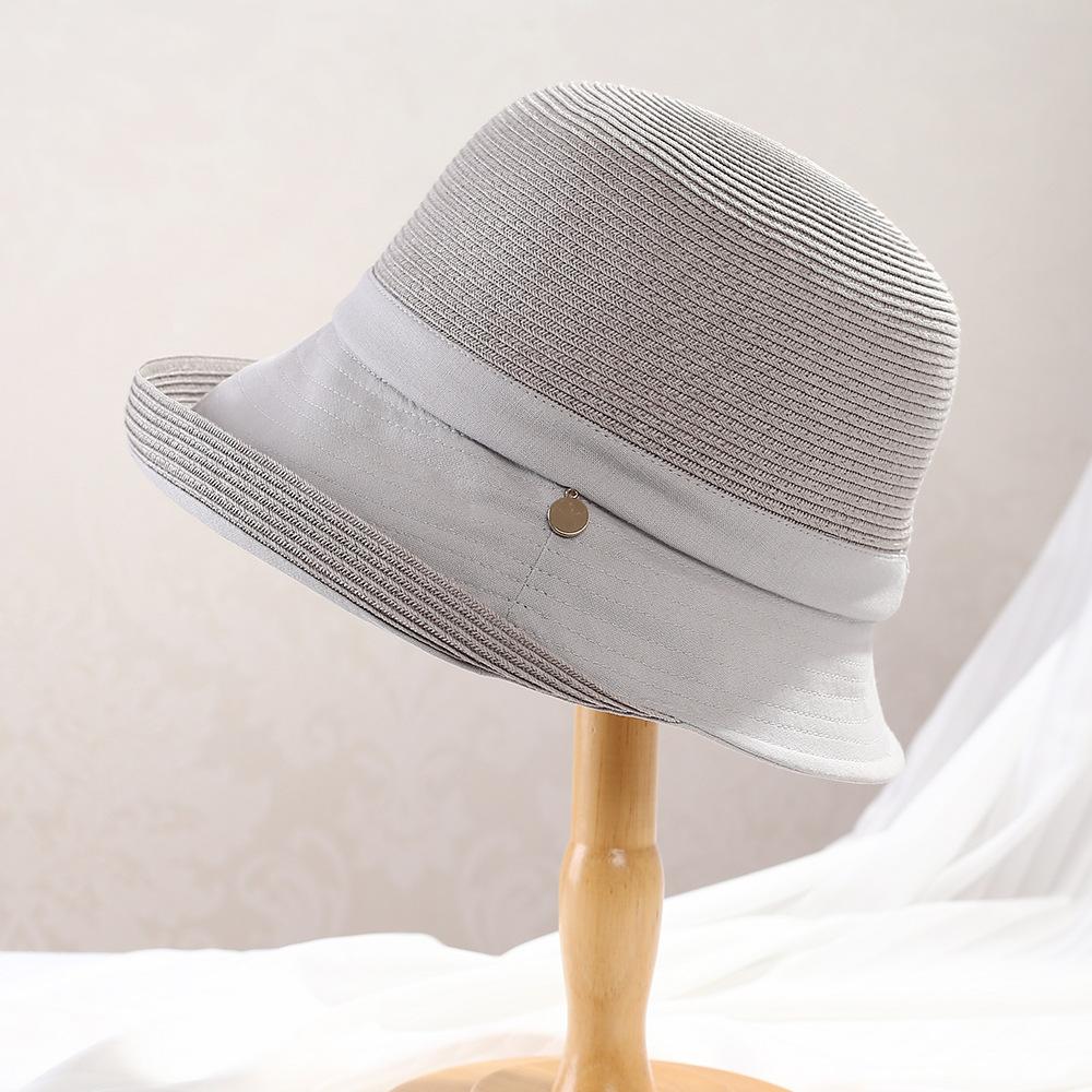 Hepburn style boutique handmade crochet linen splicing fisherman hat children summer sun protection straw hat metal standard basin hat