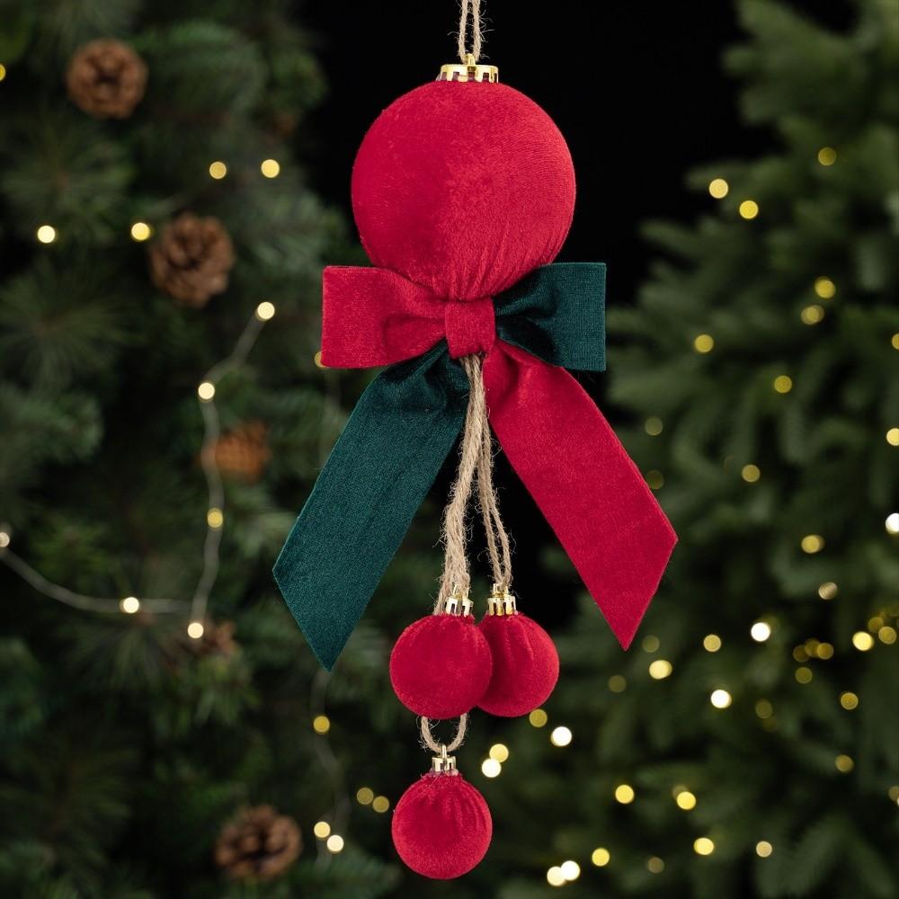 Velvet Bow Christmas Bowknot Ball Pendant Delicate Christmas Hanging Xmas Ornaments Bedroom