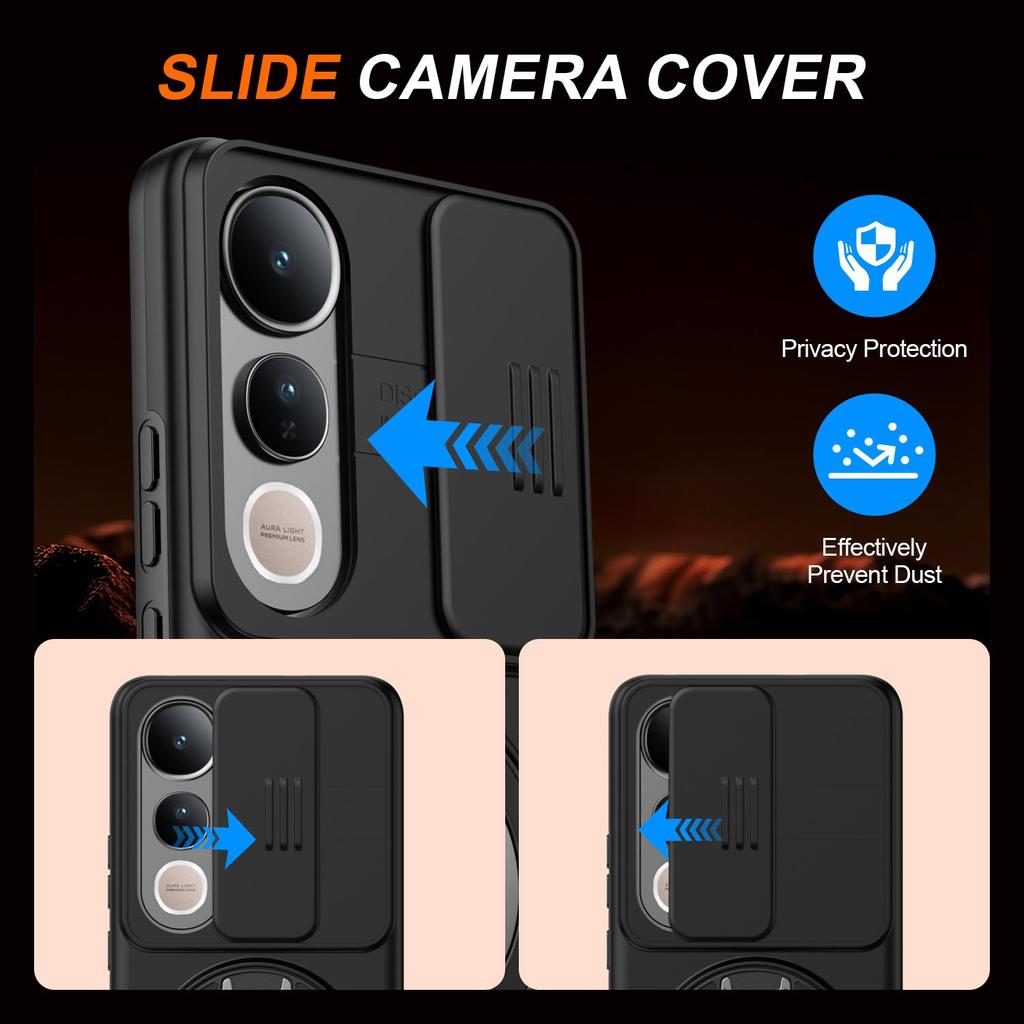 Slide Camera Lens Protector Case for Vivo V50 Lite Built-in 360° Rotatable Ring Kickstand